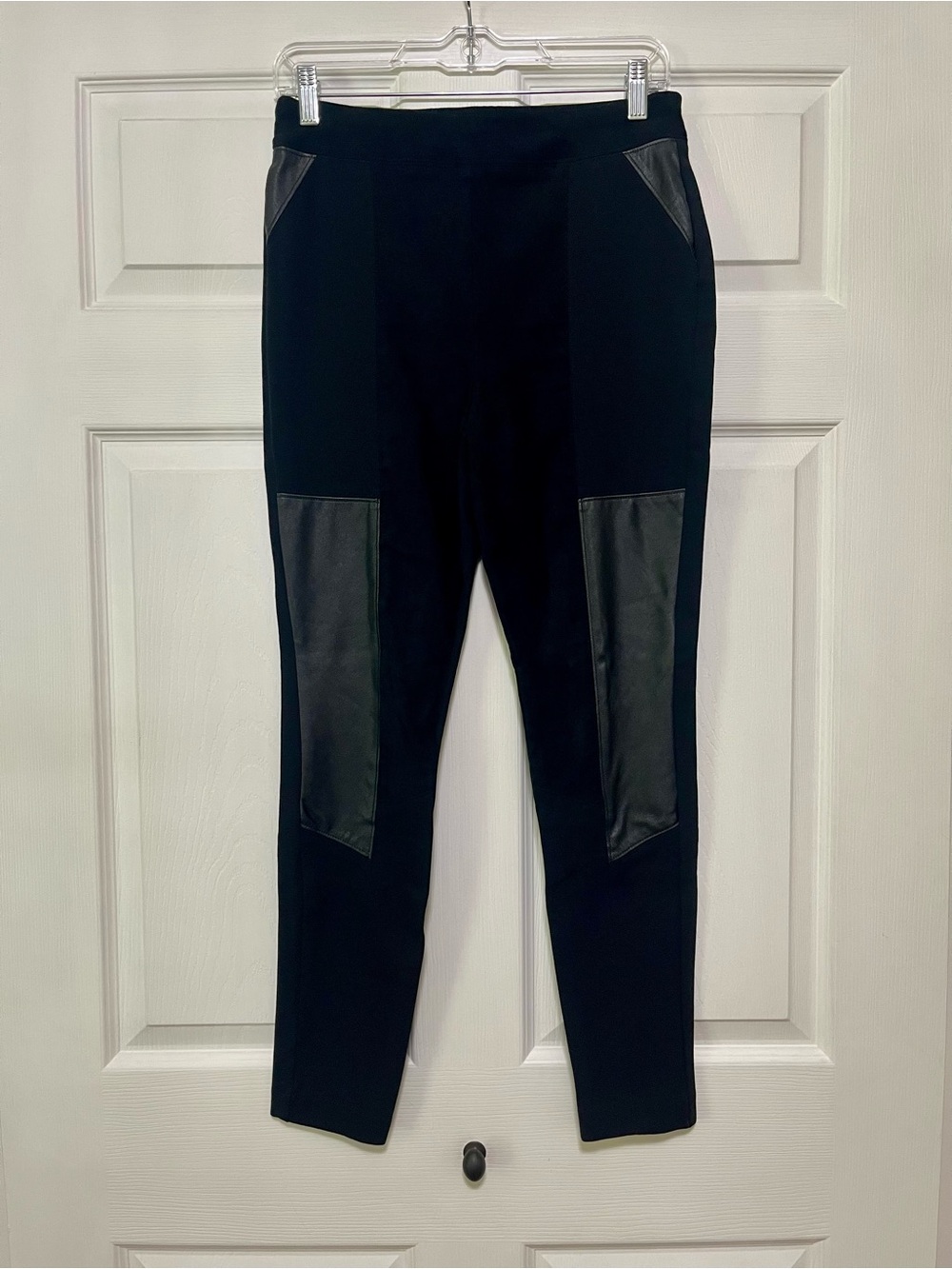 Bar III Black Ponte Leggings with Faux Leather Panels Pull On Dress Pants Medium